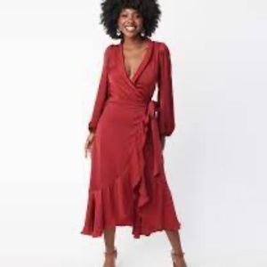 NWT BurgundyMidi Wrap Dress - Small